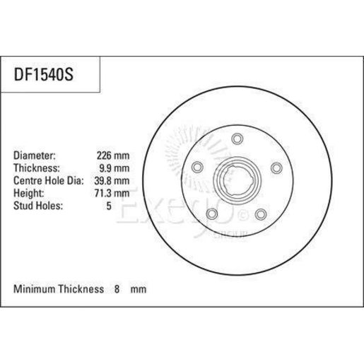TRW — TRW Disc Brake Rotor 226mm x 8 Min — part number DF1540S