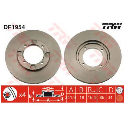 TRW — TRW Brake Rotor 242mm x 16.4 Min — part number DF1954S