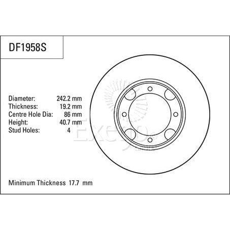 TRW — TRW Disc Brake Rotor 242mm x 17.7 Min — part number DF1958S
