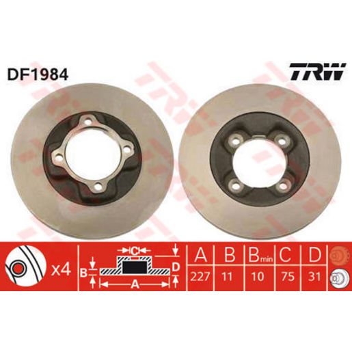 TRW — TRW Disc Brake Rotor 227mm x 10 Min — part number DF1984S