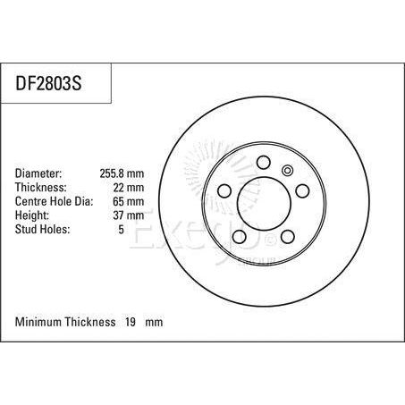 TRW — TRW Disc Brake Rotor 255.8mm x 19 Min — part number DF2803S
