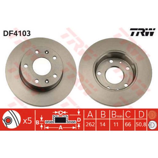 TRW — TRW Brake Rotor 261.8mm 11 Min — part number DF4103S