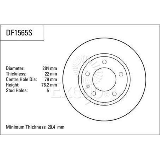 TRW — TRW Brake Rotor 284mm x 20.4 Min — part number DF1565S