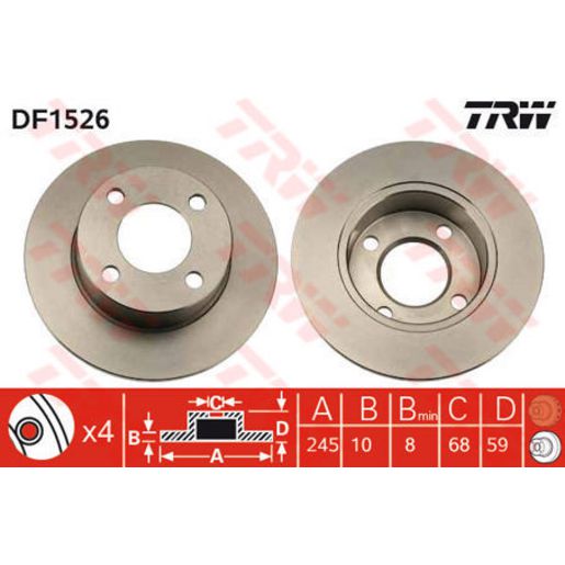 TRW — TRW Disc Brake Rotor 245mm x 8min — part number DF1526S