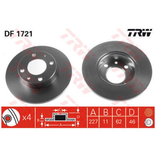 TRW — TRW Brake Rotor 227mm x 9 Min — part number DF1721S