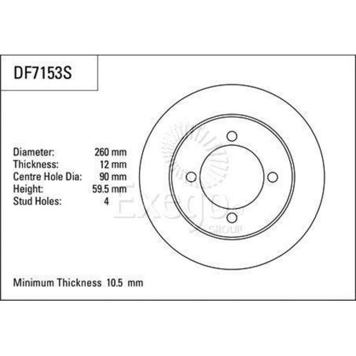 TRW — TRW Brake Rotor 259.8mm x 10.5 Min — part number DF7153S