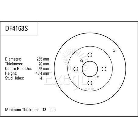 TRW — TRW Disc Brake Rotor 255mm x 18 Min — part number DF4163S