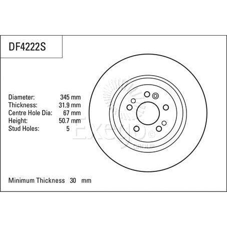 TRW — TRW Disc Brake Rotor 345mm x 30 Min — part number DF4222S