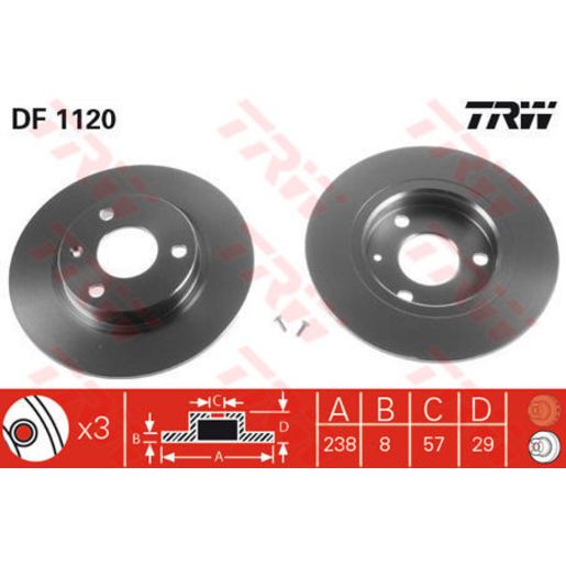 TRW — TRW Brake Rotor 237.75mm x 6 Min — part number DF1120S