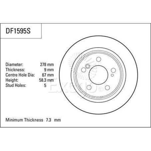 TRW — TRW Brake Rotor 278mm x 7.3 Min — part number DF1595S
