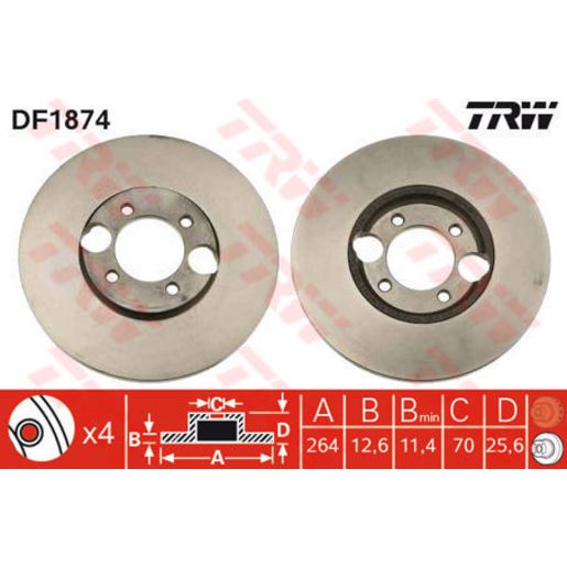 TRW — TRW Disc Brake Rotor 264mm x 11.4 min — part number DF1874S