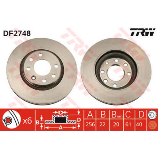 TRW — TRW Brake Rotor 256mm x 20 Min — part number DF2748S