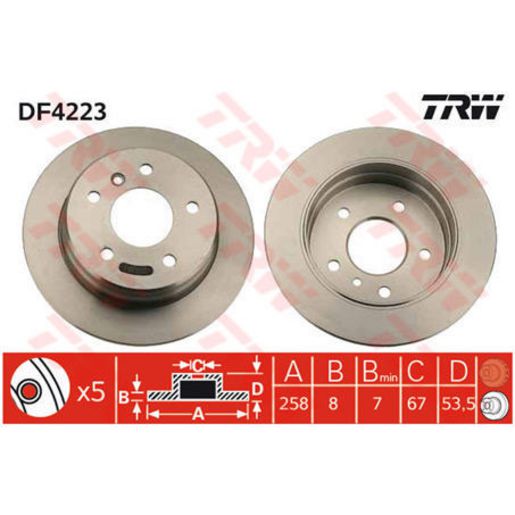 TRW — TRW Disc Brake Rotor 258mm 7 Min (DR9436S) — part number DF4223S