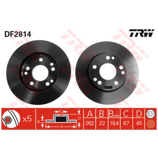 TRW — TRW Brake Rotor 262mm x 19.4 Min — part number DF2814S
