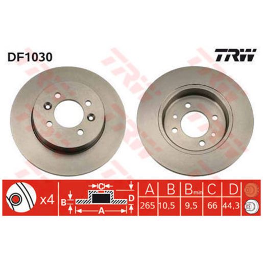 TRW — TRW Brake Rotor 265mm x 9.5 Min — part number DF1030S