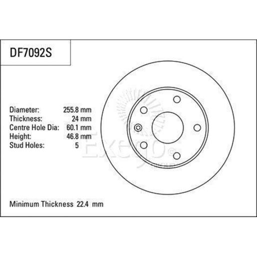 TRW — TRW Brake Rotor 255.8mm 22.4 Min — part number DF7092S