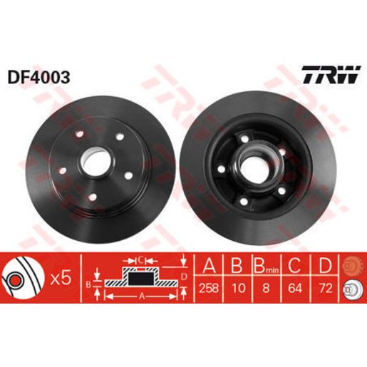 TRW — TRW Disc Brake Rotor 258mm x 8 min — part number DF4003S