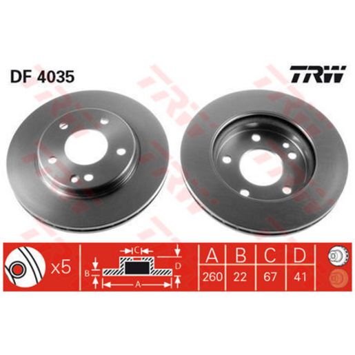 TRW — TRW Disc Brake Rotor 260mm x 19.4 Min — part number DF4035S