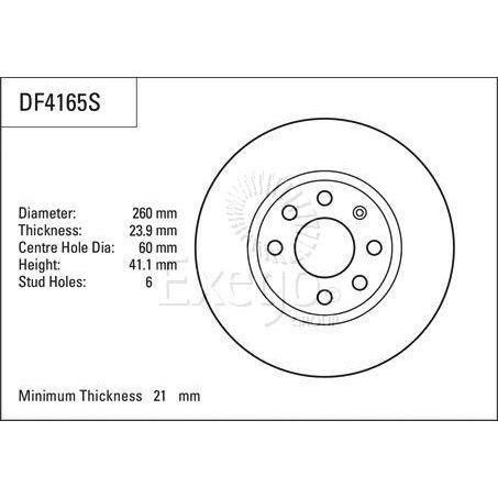 TRW — TRW Disc Brake Rotor 260mm x 21 Min — part number DF4165S