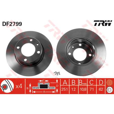 TRW — TRW Brake Rotor 251mm x 10.8 Min — part number DF2799