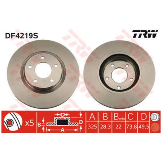 TRW — TRW Brake Rotor 325mm x 22 Min — part number DF4219S