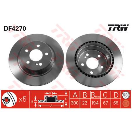 TRW — TRW Disc Brake Rotor 300mm x 19.4 Min — part number DF4270S