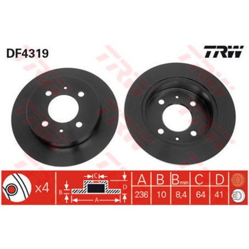 TRW — TRW Brake Rotor 236mm x 8.4 Min — part number DF4319S