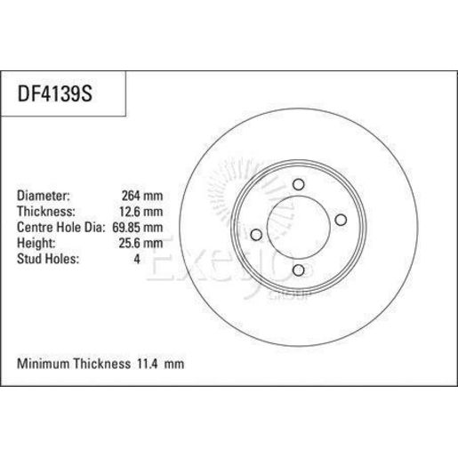 TRW — TRW Brake Rotor 264mm x 11.4 Min — part number DF4139S