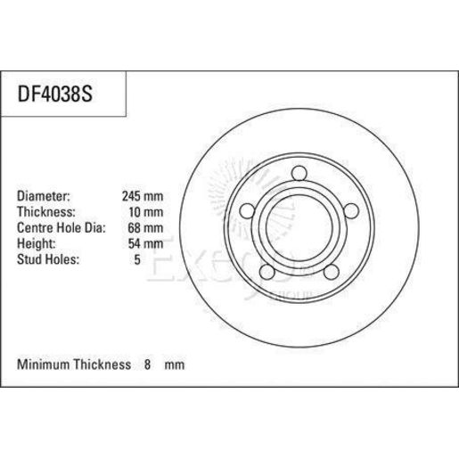 TRW — TRW Disc Brake Rotor 245mm x 8 Min — part number DF4038S
