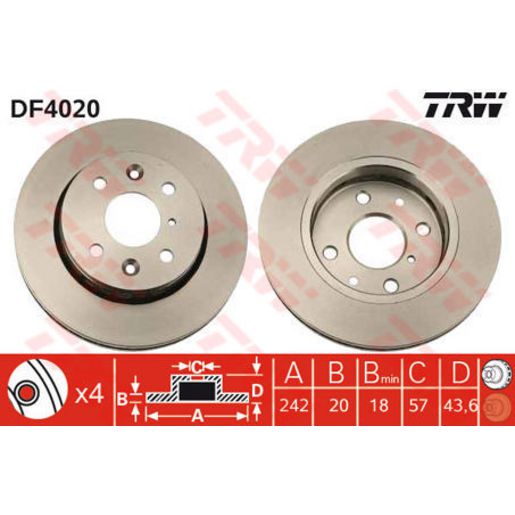 TRW — TRW Brake Rotor 243mm x 18 Min (DR2654V) — part number DF4020S