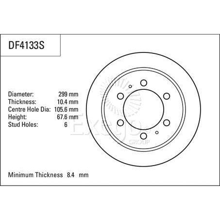 TRW — TRW Disc Brake Rotor 299mm x 8.4 Min — part number DF4133S