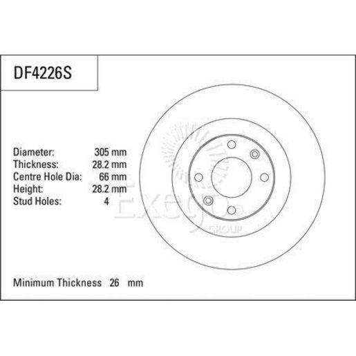 TRW — TRW Disc Brake Rotor 305mm x 26 min — part number DF4226S