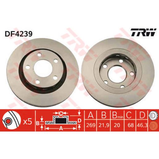 TRW — TRW Brake Rotor 269mm x 20 Min — part number DF4239S