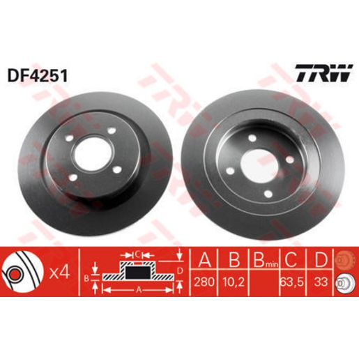 TRW — TRW Brake Rotor 280mm x 8.8 Min — part number DF4251S