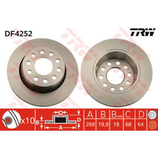 TRW — TRW Brake Rotor 269mm x 18 Min — part number DF4252S