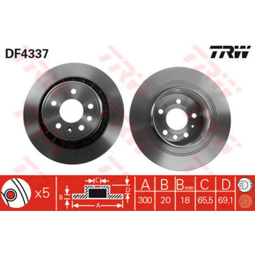 TRW — TRW Brake Rotor 300mm x 18 Min — part number DF4337S