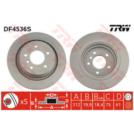 TRW — TRW Brake Rotor 312mm x 18.4 Min — part number DF4536S