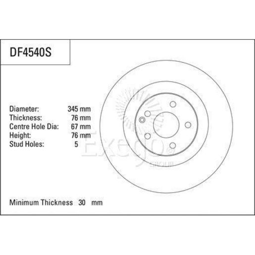 TRW — TRW Brake Rotor 345mm x 30 Min — part number DF4540S