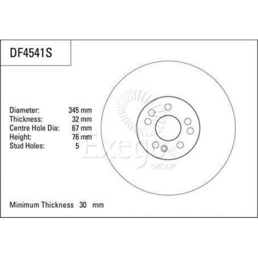 TRW — TRW Brake Rotor 345mm x 30 Min — part number DF4541S