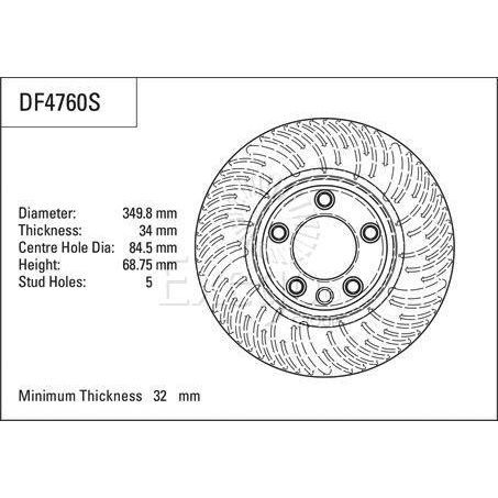 TRW — TRW Disc Brake Rotor 349.8mm x 32 Min RH — part number DF4760S