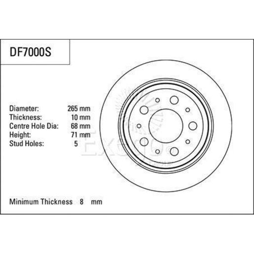 TRW — TRW Brake Rotor 265mm x 8 Min — part number DF7000S