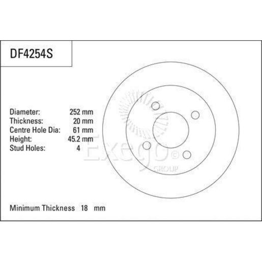TRW — TRW Brake Rotor 252mm x 18 Min — part number DF4254S