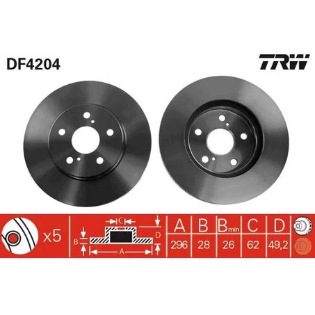TRW — TRW Disc Brake Rotor 296mm x 26 Min — part number DF4204S