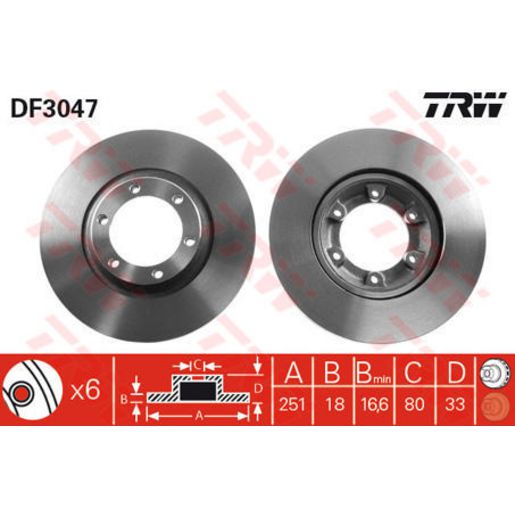 TRW — TRW Brake Rotor 251mm x 16.6 Min — part number DF3047S
