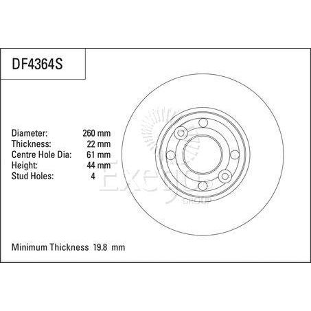 TRW — TRW Disc Brake Rotor 260mm x 19.8 Min — part number DF4364S