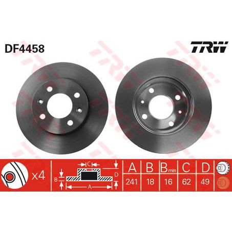TRW — TRW Disc Brake Rotor 241mm x 16 Min — part number DF4458S