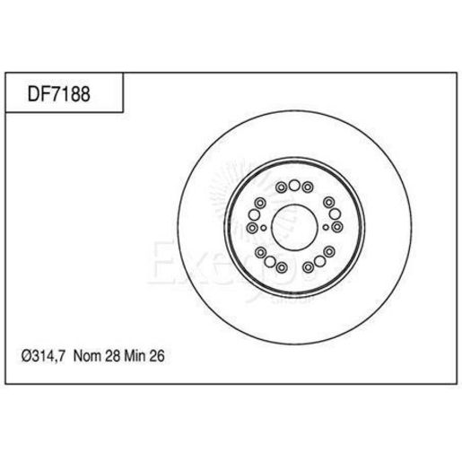 TRW — TRW Brake Rotor 314mm x 26 Min — part number DF7188S