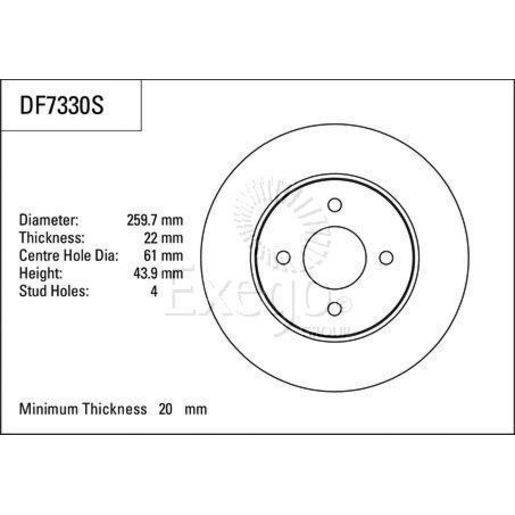 TRW — TRW Disc Brake Rotor 260mm x 20 Min — part number DF7330S