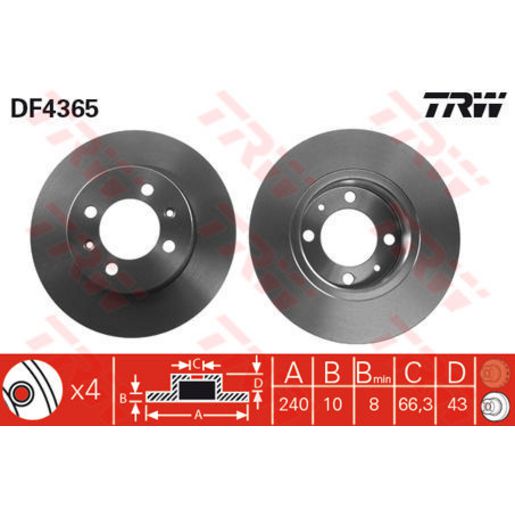 TRW — TRW Brake Rotor 240mm x 8 Min — part number DF4365S
