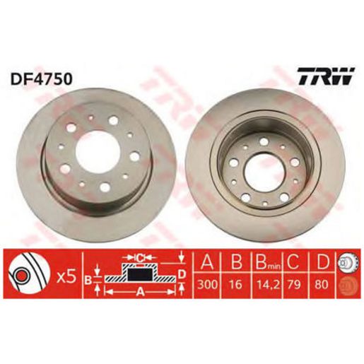 TRW — TRW Brake Rotor 300mm x 14 Min — part number DF4750S